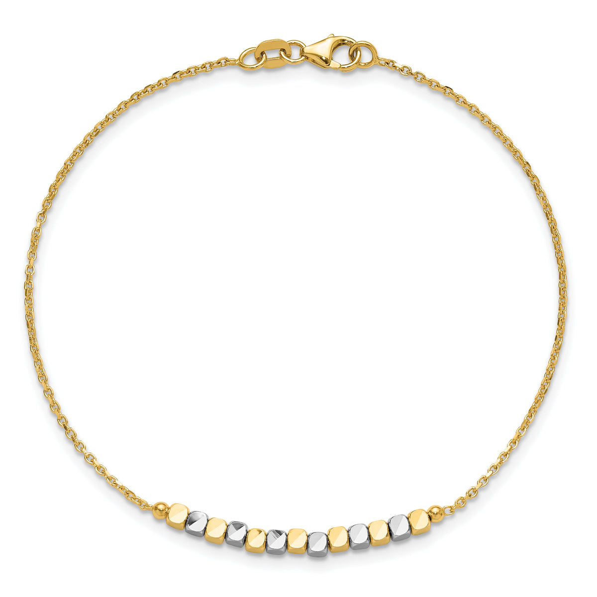14K Two-tone Beaded 7.5in Bracelet-SF3013-7.5