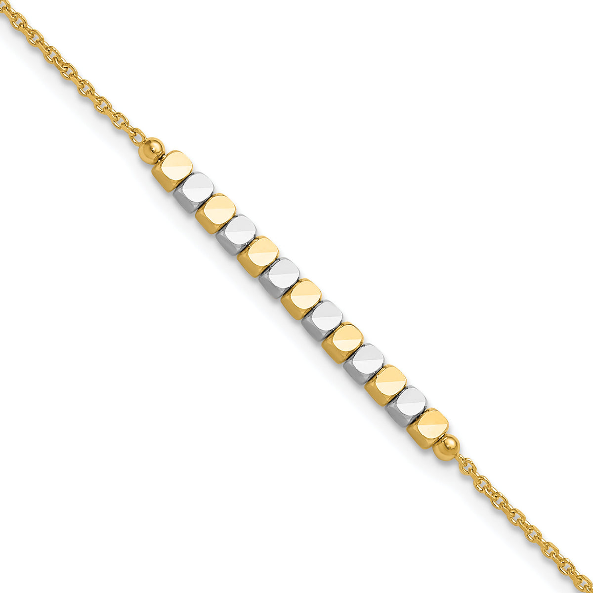 14K Two-tone Beaded 7.5in Bracelet-SF3013-7.5