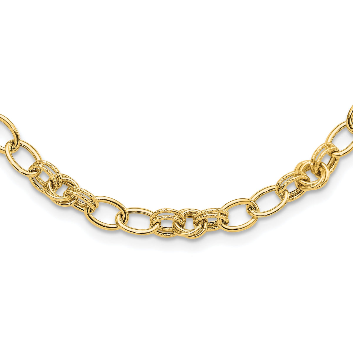14k Polished and Textured Fancy Link Necklace-SF3016-18.5