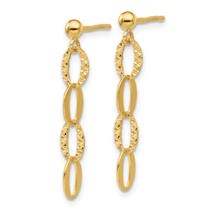 14K D/C Oval Link Post Dangle Earrings-SF3017E
