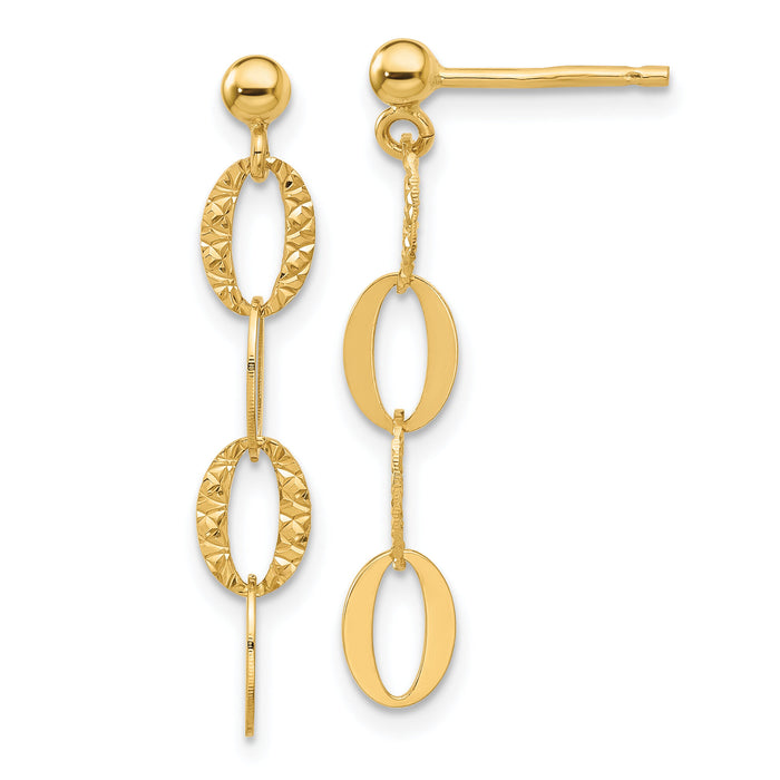 14K D/C Oval Link Post Dangle Earrings-SF3017E