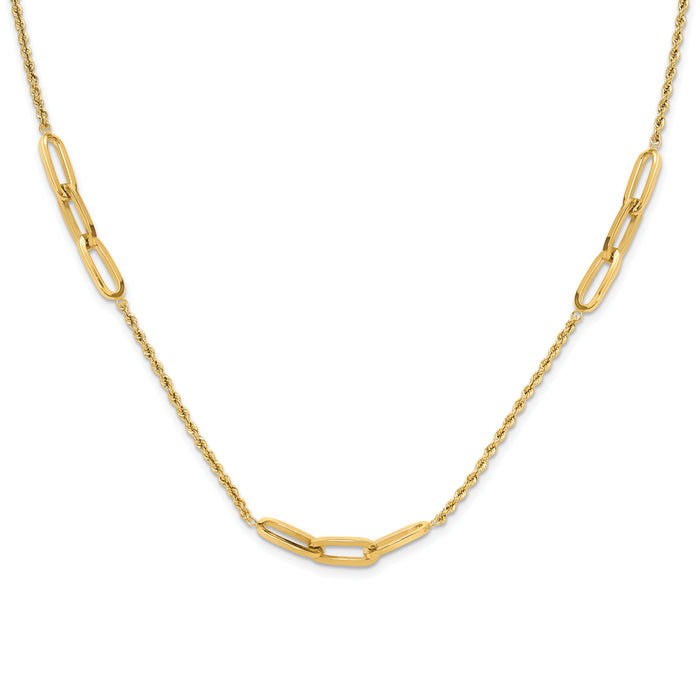 14K Polished and D/C Fancy Link Rope Necklace-SF3021-20.25