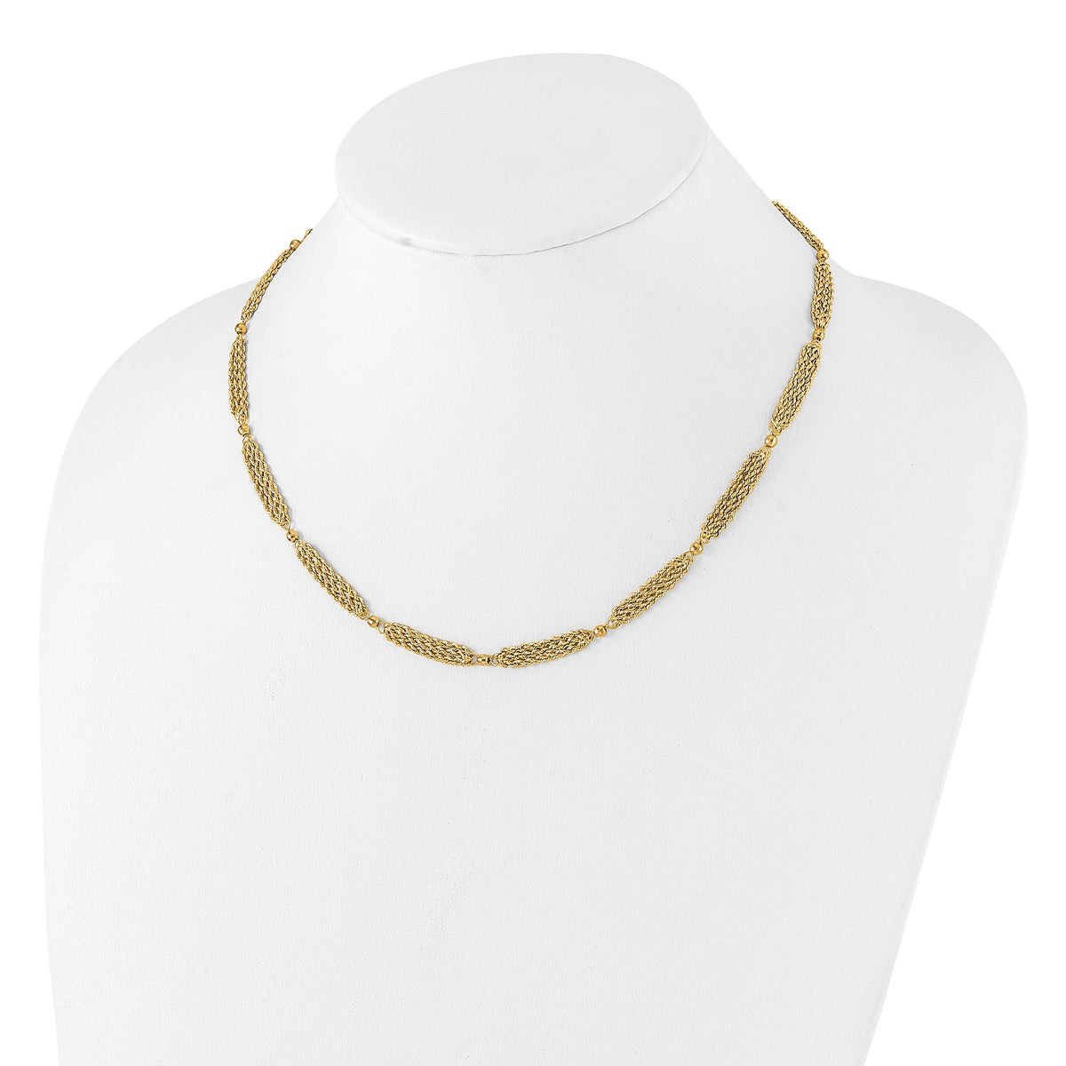 14k Polished and D/C Multi-Strand and Beaded 18.25in Necklace-SF3027-18.25