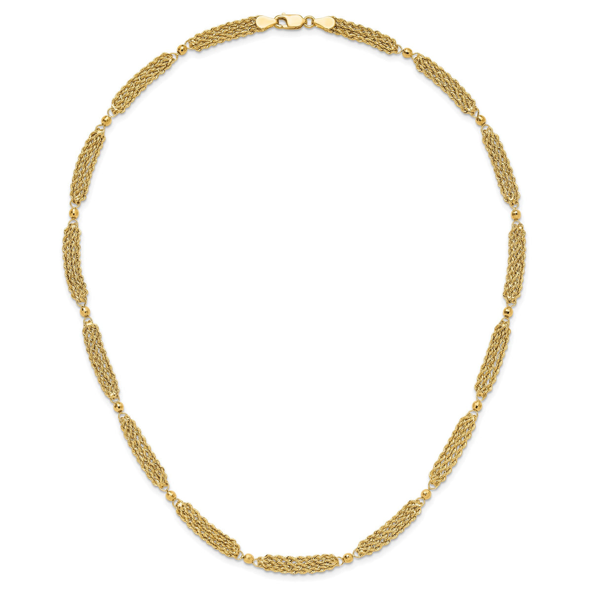 14k Polished and D/C Multi-Strand and Beaded 18.25in Necklace-SF3027-18.25
