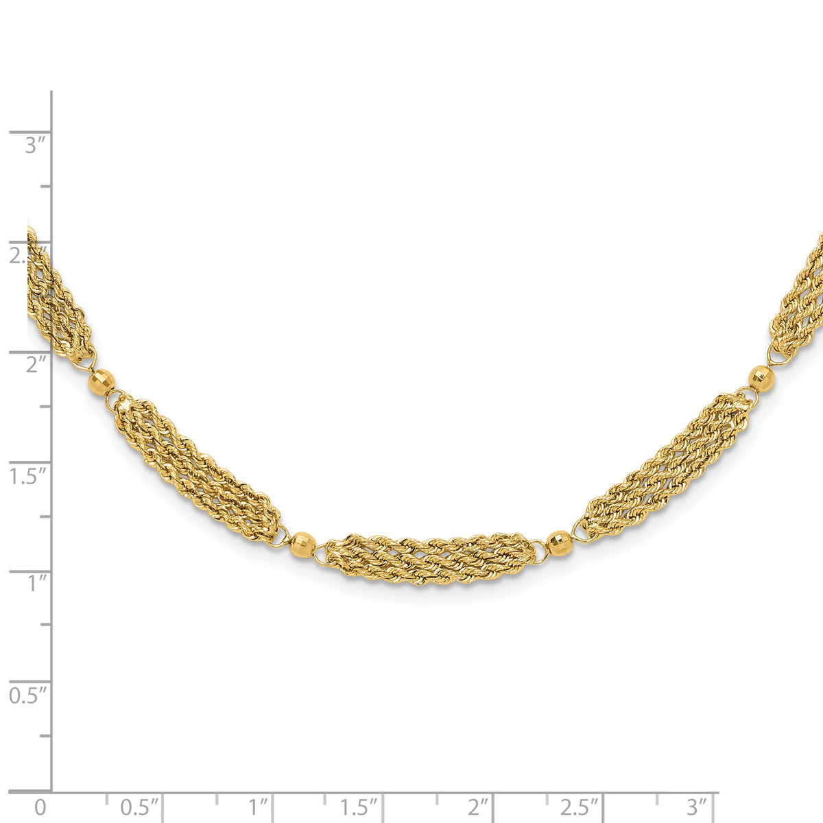 14k Polished and D/C Multi-Strand and Beaded 18.25in Necklace-SF3027-18.25