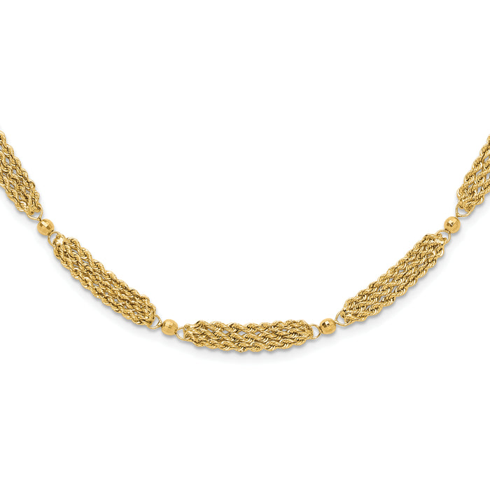 14k Polished and D/C Multi-Strand and Beaded 18.25in Necklace-SF3027-18.25