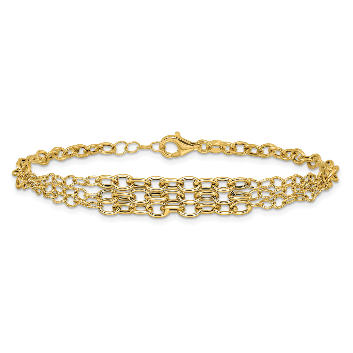 14K Polished and Textured 3 Layer Fancy w/ .5in ext. Bracelet-SF3028-7.5