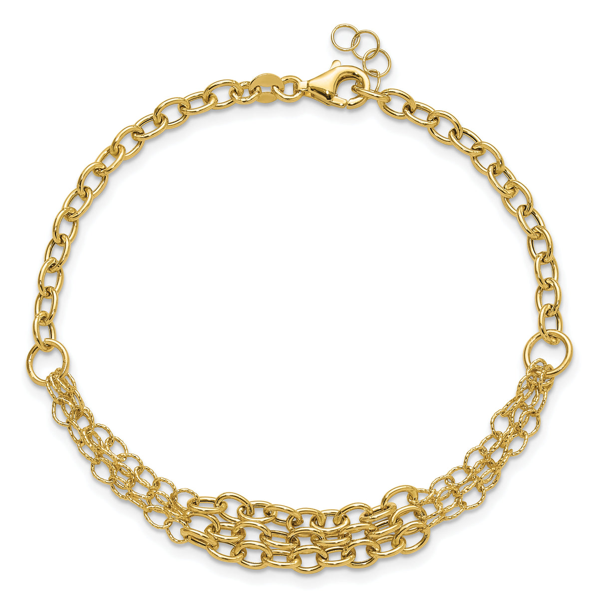 14K Polished and Textured 3 Layer Fancy w/ .5in ext. Bracelet-SF3028-7.5