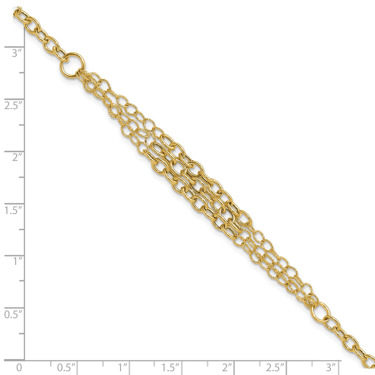 14K Polished and Textured 3 Layer Fancy w/ .5in ext. Bracelet-SF3028-7.5