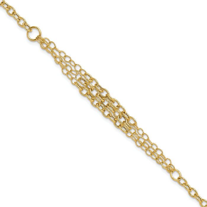 14K Polished and Textured 3 Layer Fancy w/ .5in ext. Bracelet-SF3028-7.5