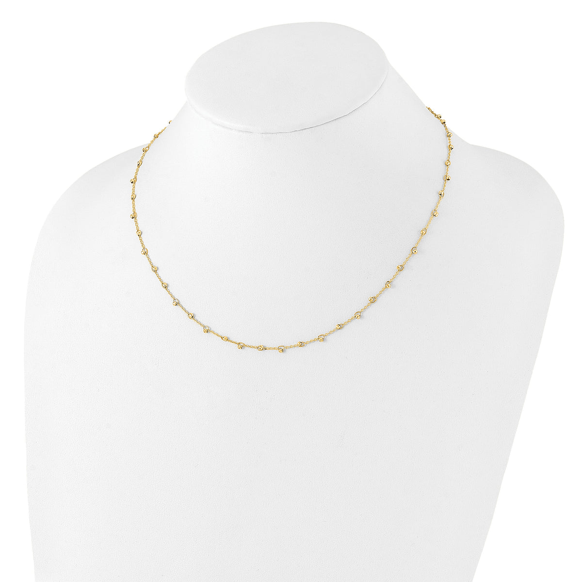 14K Polished and Diamond-cut Beaded 16in Plus 2in ext. Necklace-SF3029-17