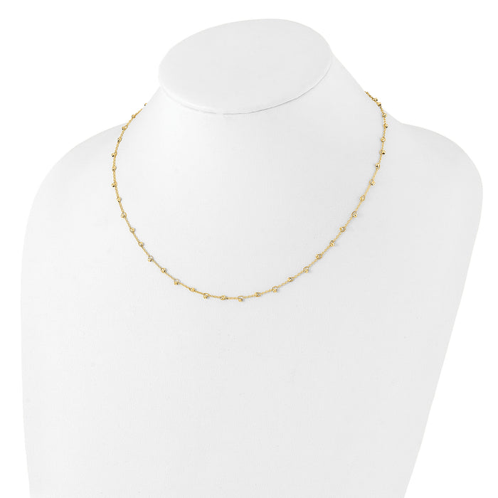 14K Polished and Diamond-cut Beaded 16in Plus 2in ext. Necklace-SF3029-17