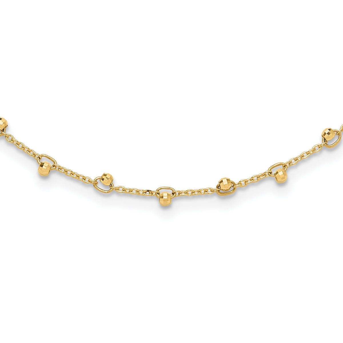 14K Polished and Diamond-cut Beaded 16in Plus 2in ext. Necklace-SF3029-17