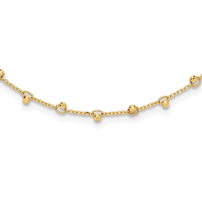 14K Polished and Diamond-cut Beaded 16in Plus 2in ext. Necklace-SF3029-17