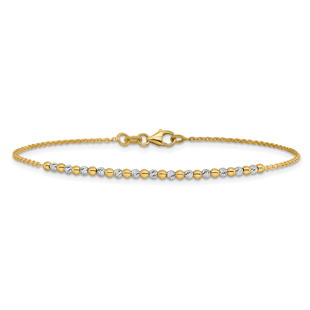 14K Two-tone Diamond-cut Beaded 7.5in Bracelet-SF3030-7.5