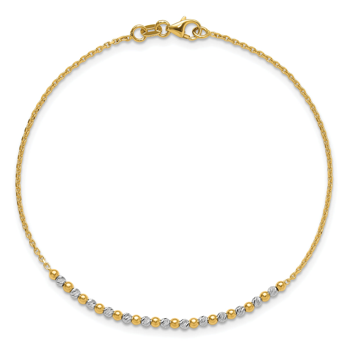 14K Two-tone Diamond-cut Beaded 7.5in Bracelet-SF3030-7.5