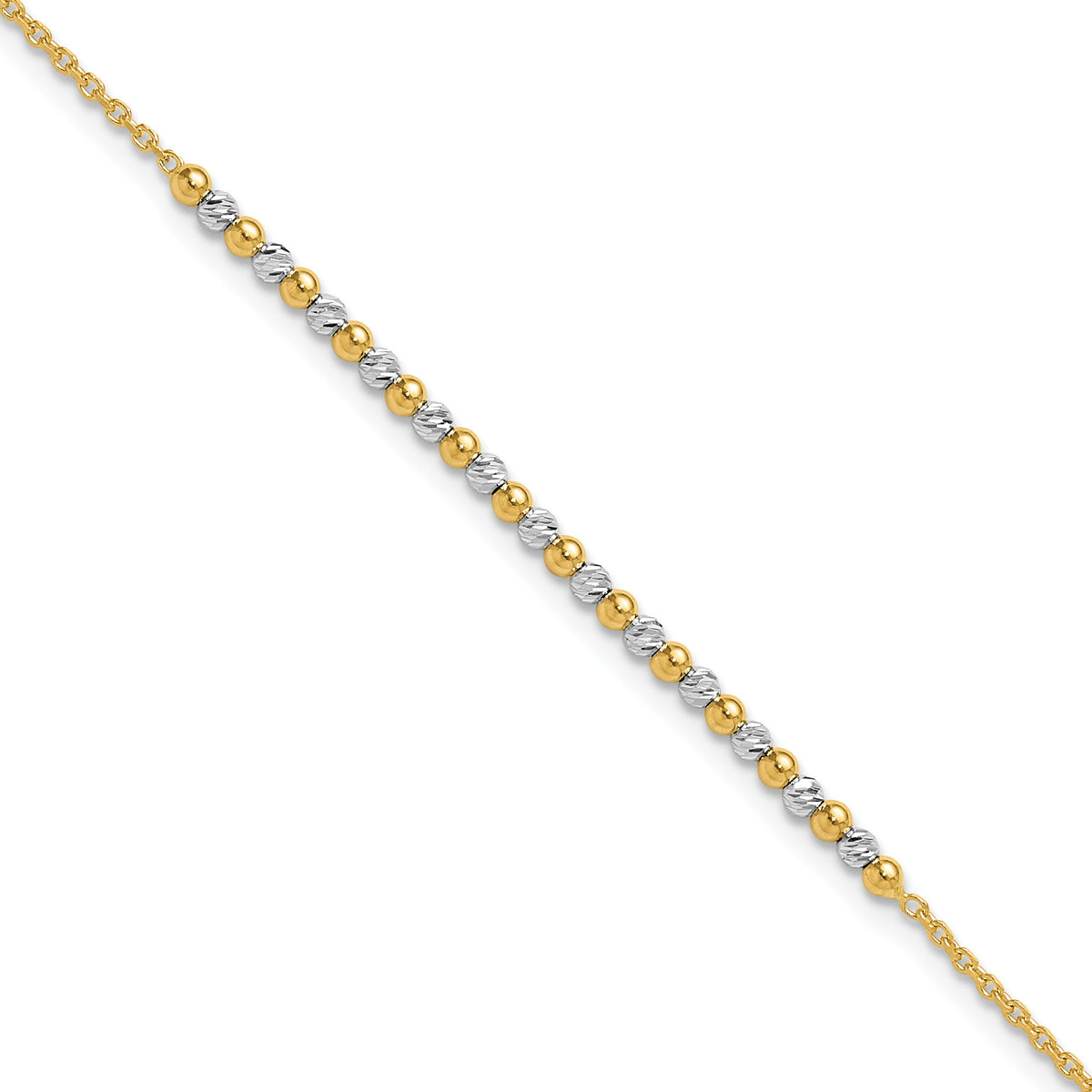 14K Two-tone Diamond-cut Beaded 7.5in Bracelet-SF3030-7.5