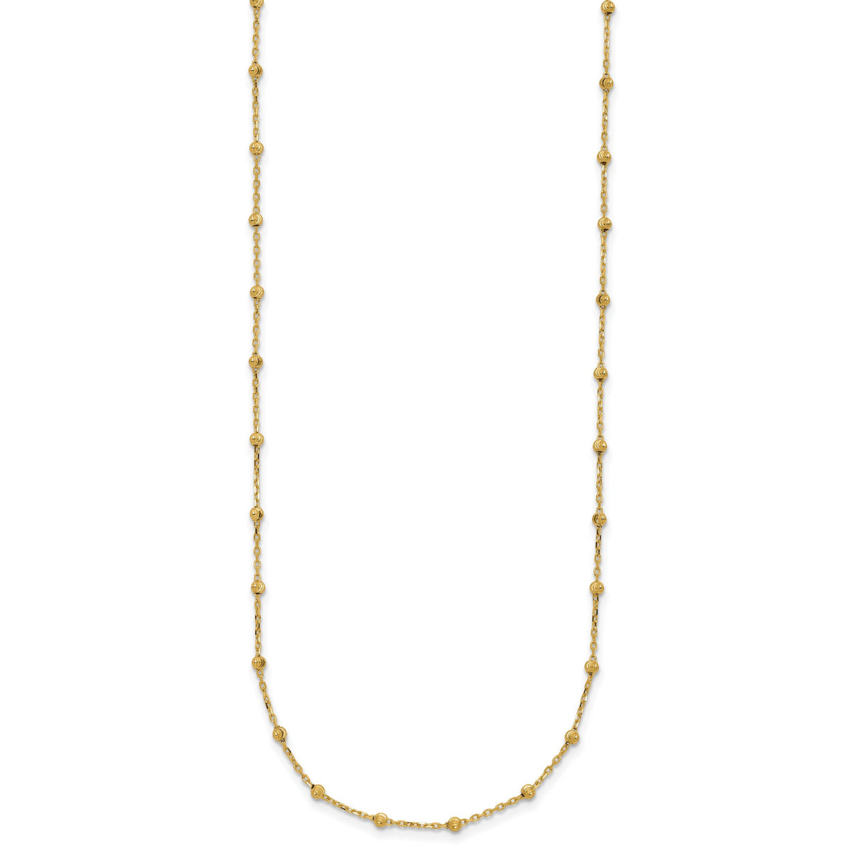 14K Polished and Diamond-cut Beaded Necklace-SF3036-16.75