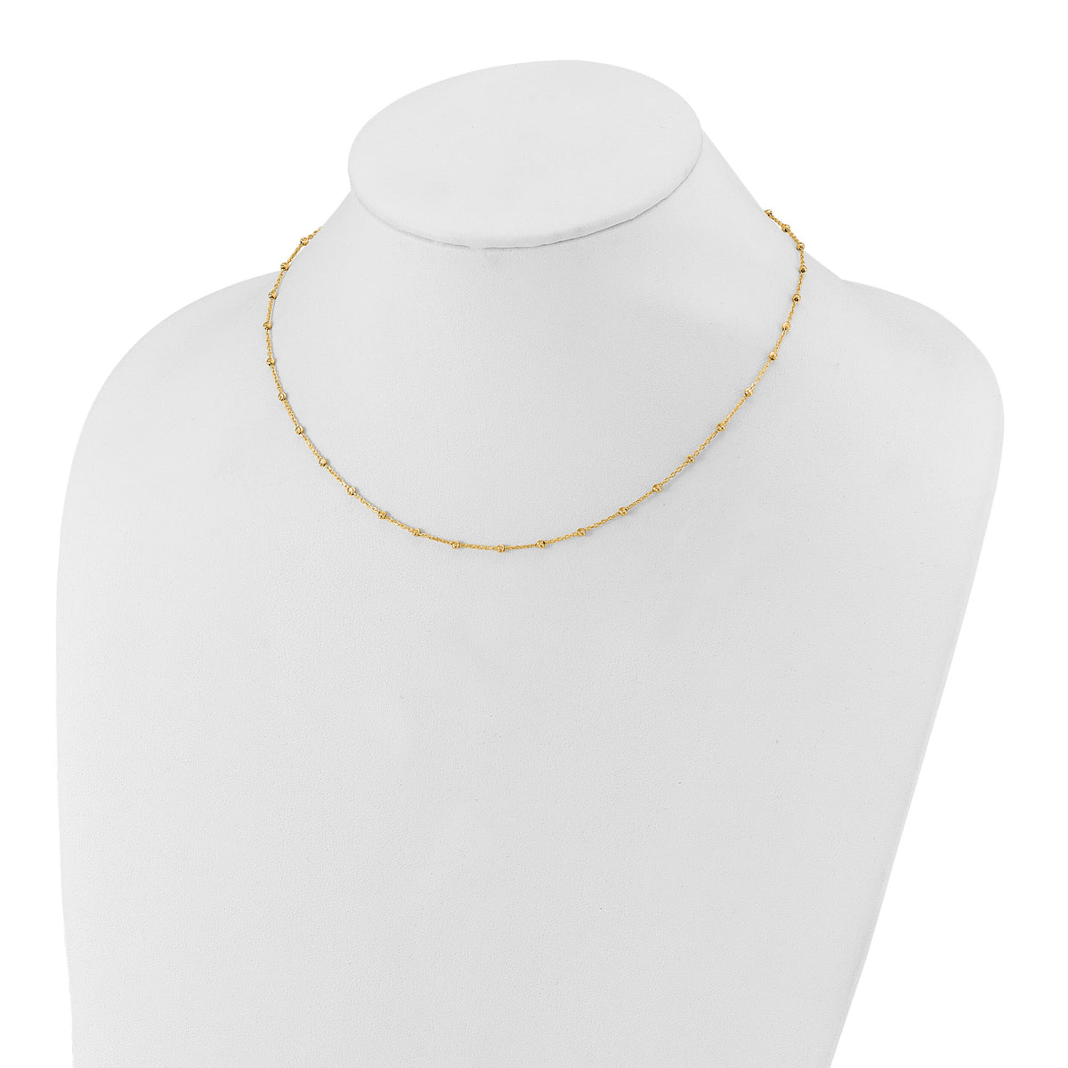 14K Polished and Diamond-cut Beaded Necklace-SF3036-16.75