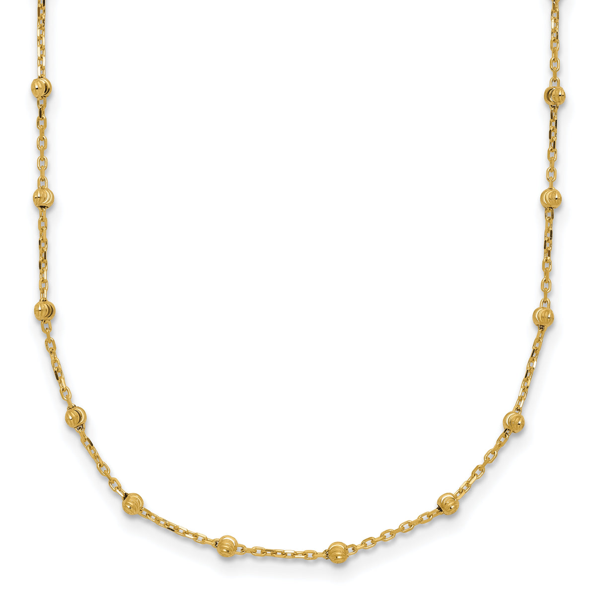 14K Polished and Diamond-cut Beaded Necklace-SF3036-16.75