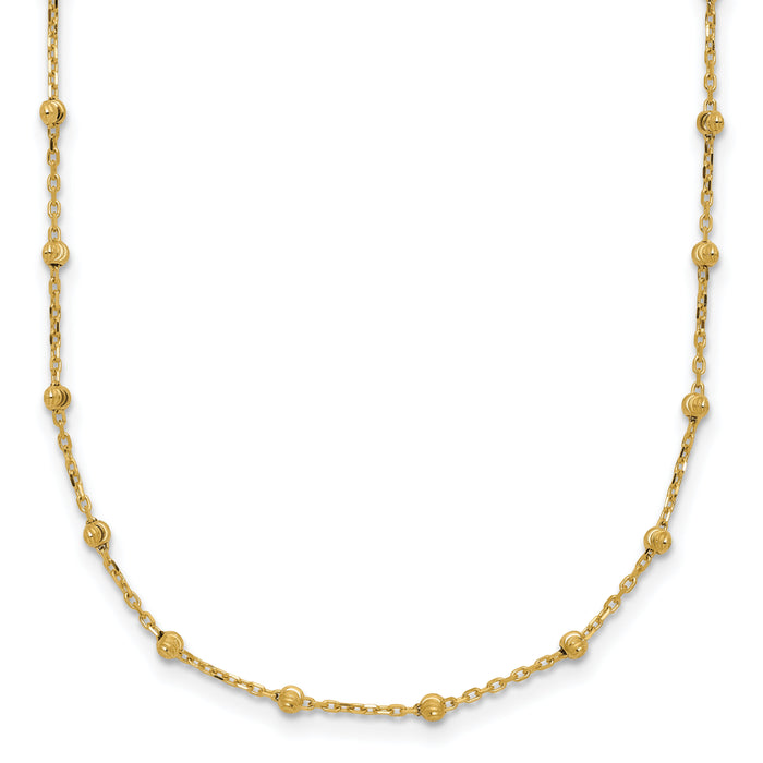 14K Polished and Diamond-cut Beaded Necklace-SF3036-16.75