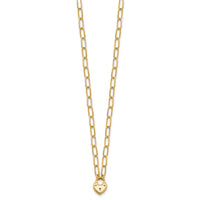 14K Polished Heart Lock Charm Paperclip Link Necklace-SF3038-17.25