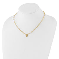 14K Polished Heart Lock Charm Paperclip Link Necklace-SF3038-17.25