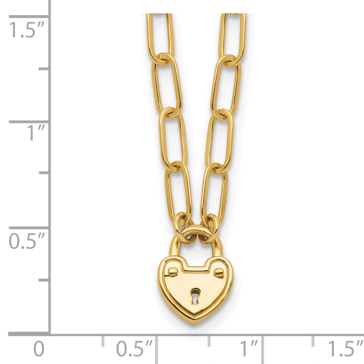 14K Polished Heart Lock Charm Paperclip Link Necklace-SF3038-17.25