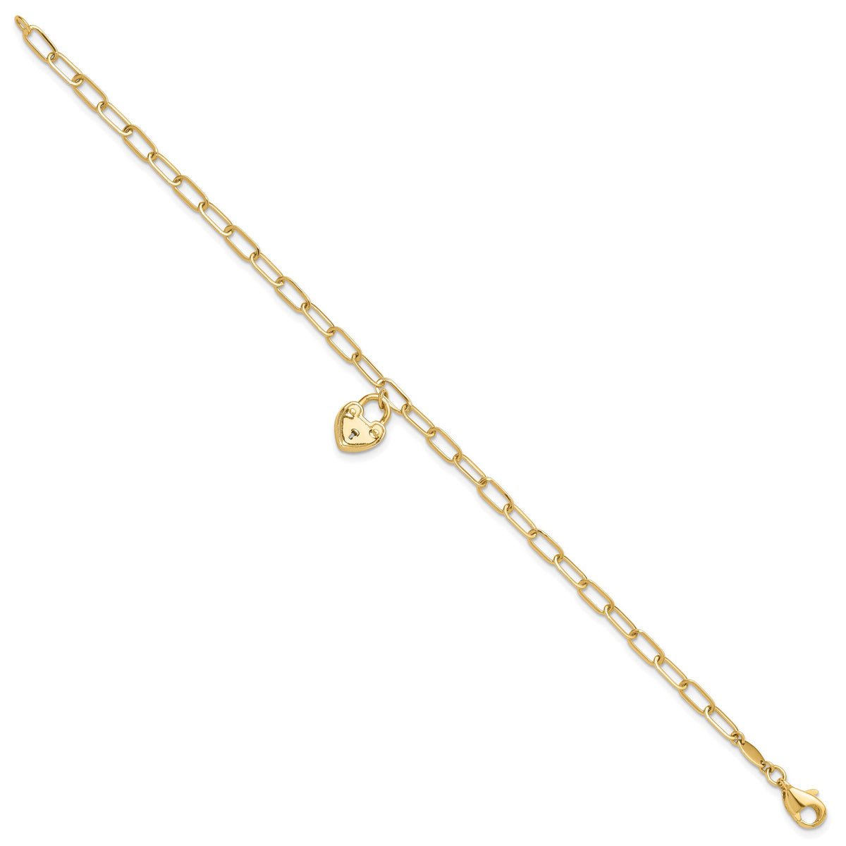 14K Polished Heart Lock Charm Paperclip Link Bracelet-SF3038-7.5