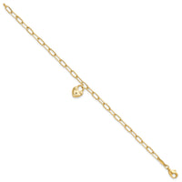 14K Polished Heart Lock Charm Paperclip Link Bracelet-SF3038-7.5