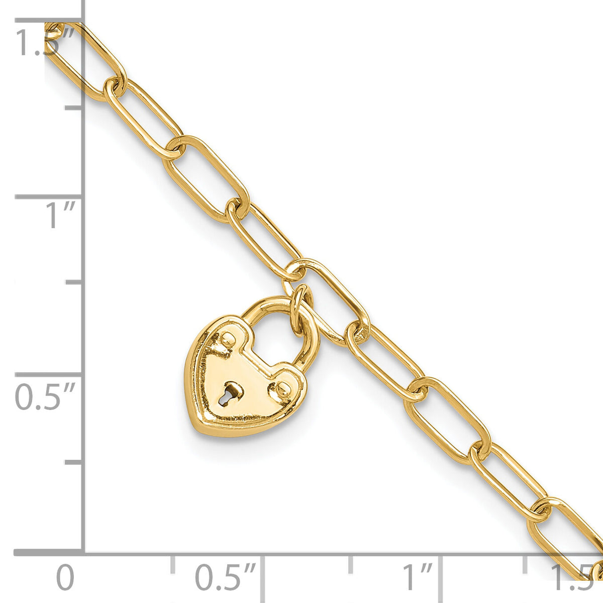 14K Polished Heart Lock Charm Paperclip Link Bracelet-SF3038-7.5