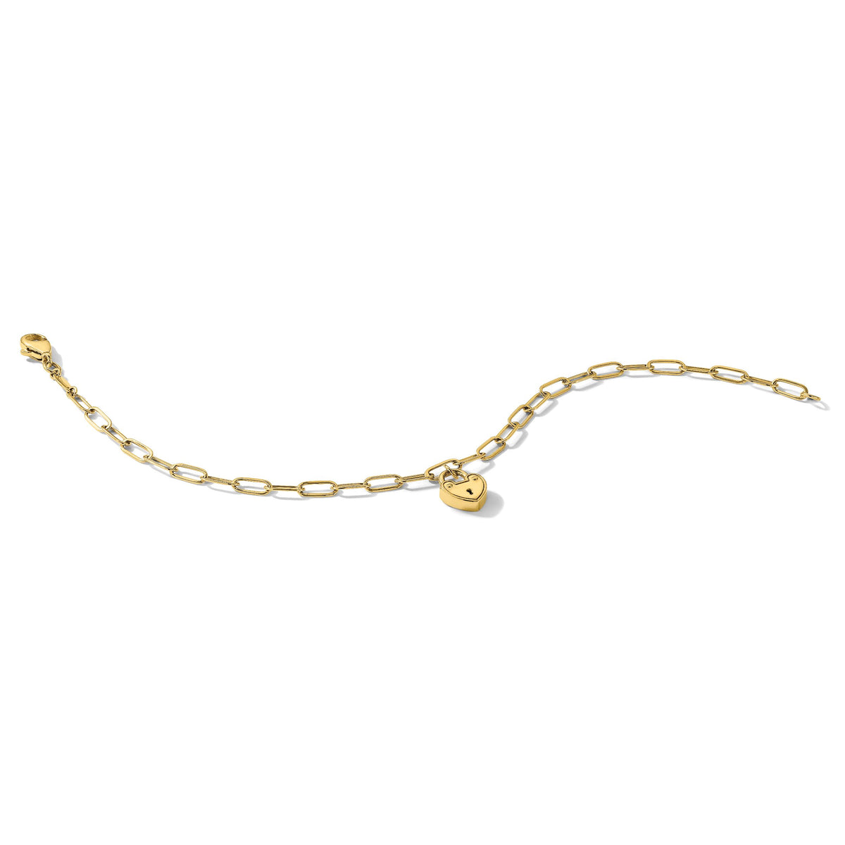 14K Polished Heart Lock Charm Paperclip Link Bracelet-SF3038-7.5