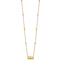 14K D/C Beaded Double Heart 16in w/2in ext. Necklace-SF3046-16