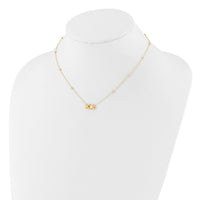 14K D/C Beaded Double Heart 16in w/2in ext. Necklace-SF3046-16