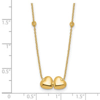 14K D/C Beaded Double Heart 16in w/2in ext. Necklace-SF3046-16