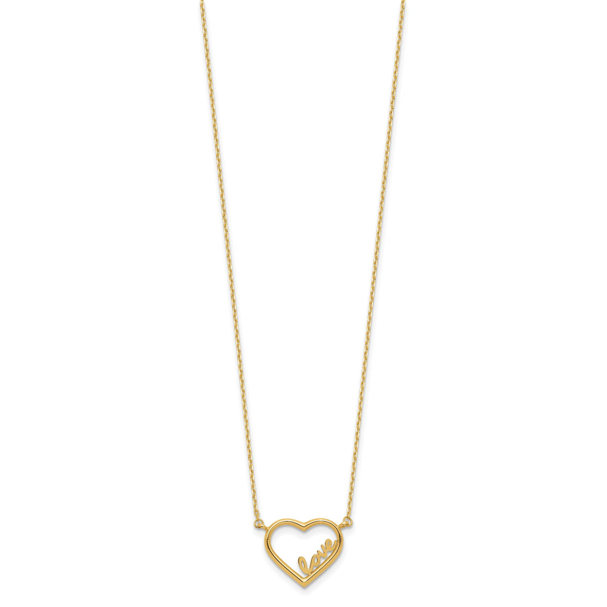 14K Polished Open Heart LOVE 17IN Plus .5 IN Ext. Necklace-SF3047-17.75