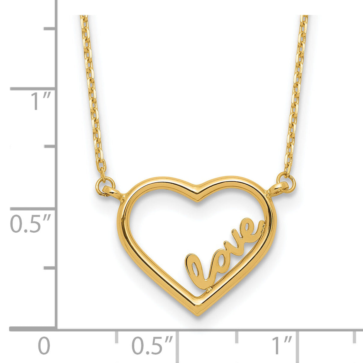 14K Polished Open Heart LOVE 17IN Plus .5 IN Ext. Necklace-SF3047-17.75