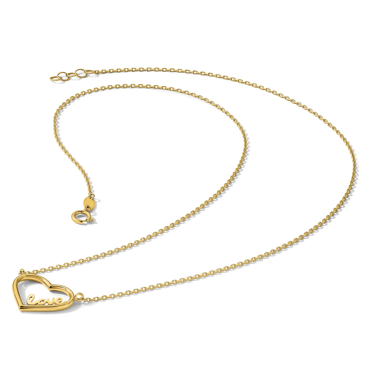 14K Polished Open Heart LOVE 17IN Plus .5 IN Ext. Necklace-SF3047-17.75