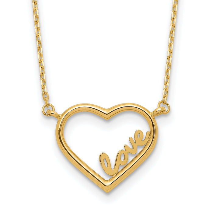 14K Polished Open Heart LOVE 17IN Plus .5 IN Ext. Necklace-SF3047-17.75