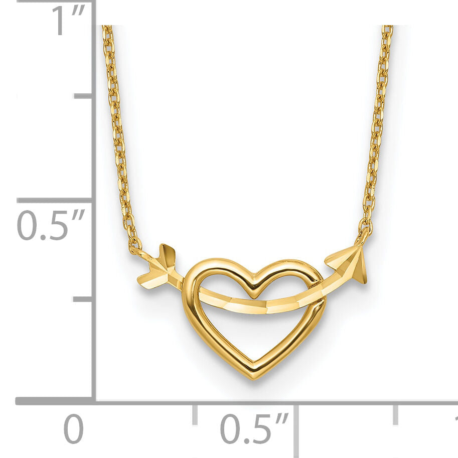 14k Polished Heart with Arrow 18in with 2in ext. Necklace-SF3050-18