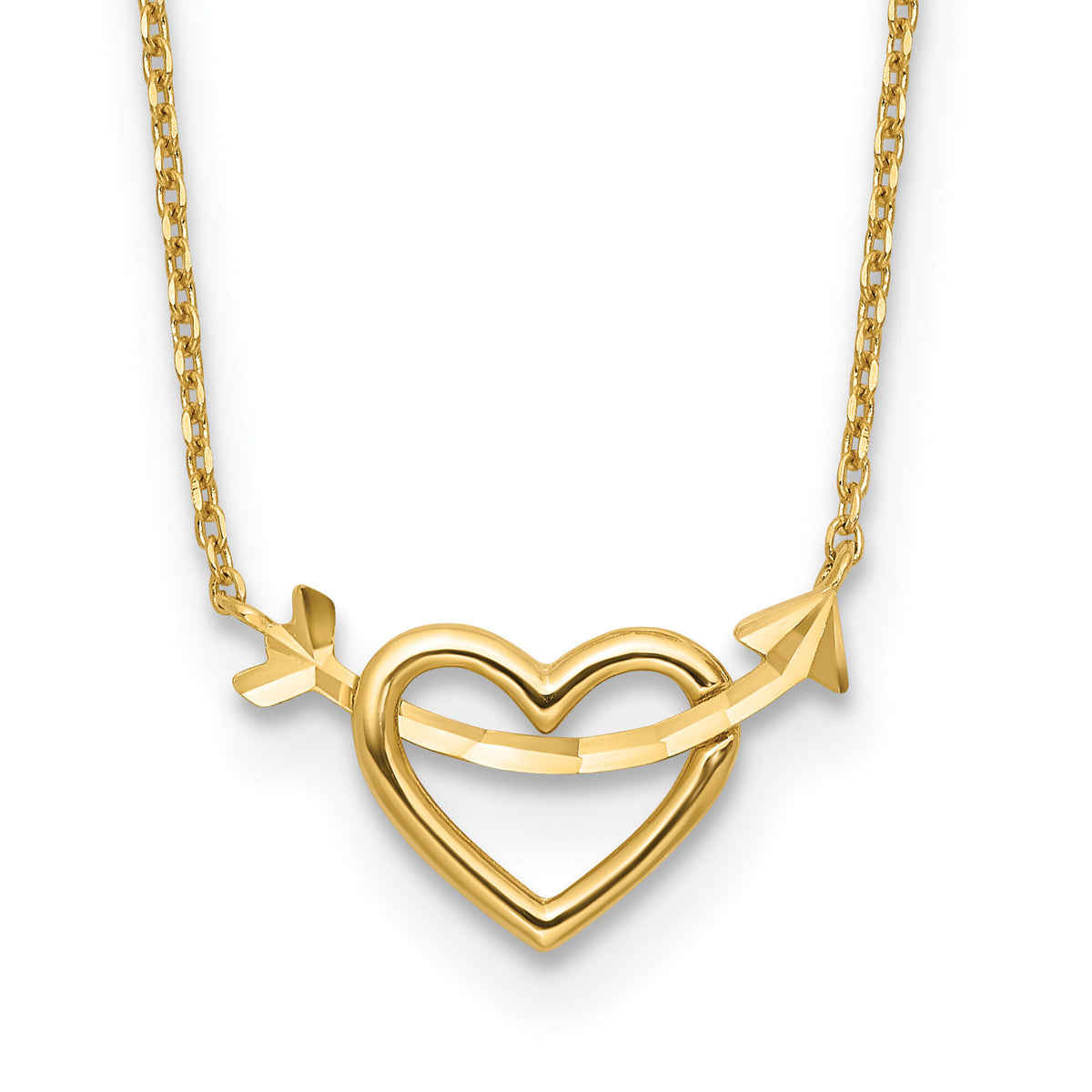 14k Polished Heart with Arrow 18in with 2in ext. Necklace-SF3050-18