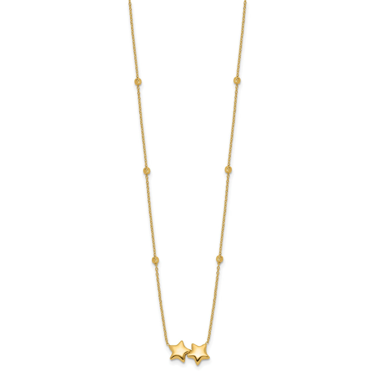 14K D/C Beaded Double Star 16in w/2in ext. Necklace-SF3053-16