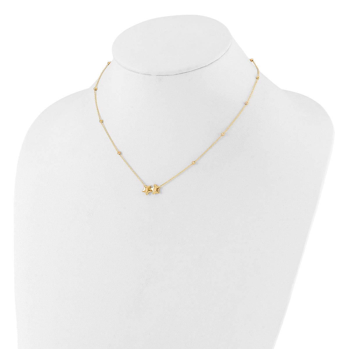 14K D/C Beaded Double Star 16in w/2in ext. Necklace-SF3053-16