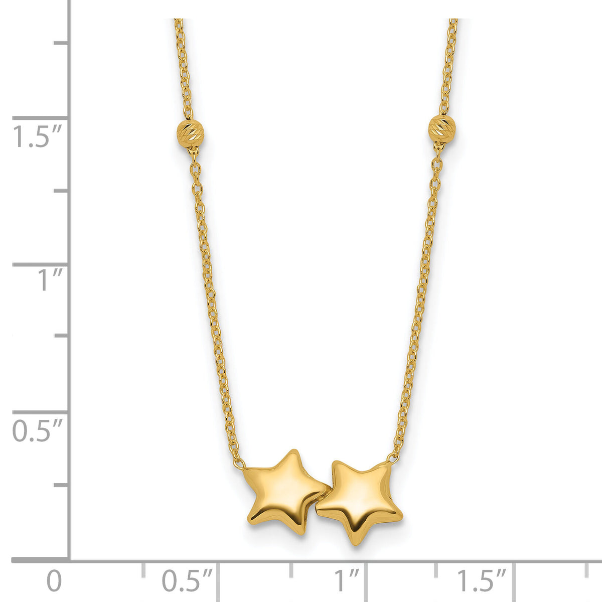 14K D/C Beaded Double Star 16in w/2in ext. Necklace-SF3053-16