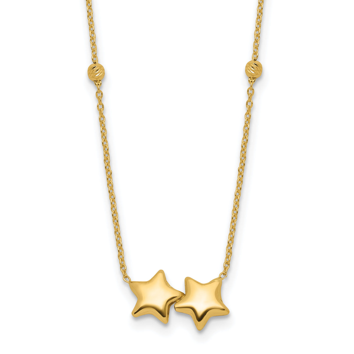 14K D/C Beaded Double Star 16in w/2in ext. Necklace-SF3053-16