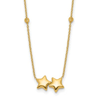14K D/C Beaded Double Star 16in w/2in ext. Necklace-SF3053-16
