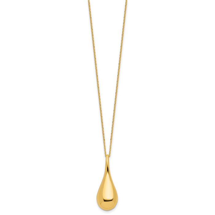 14k Polished Hollow Teardrop 18in Necklace-SF3054-18