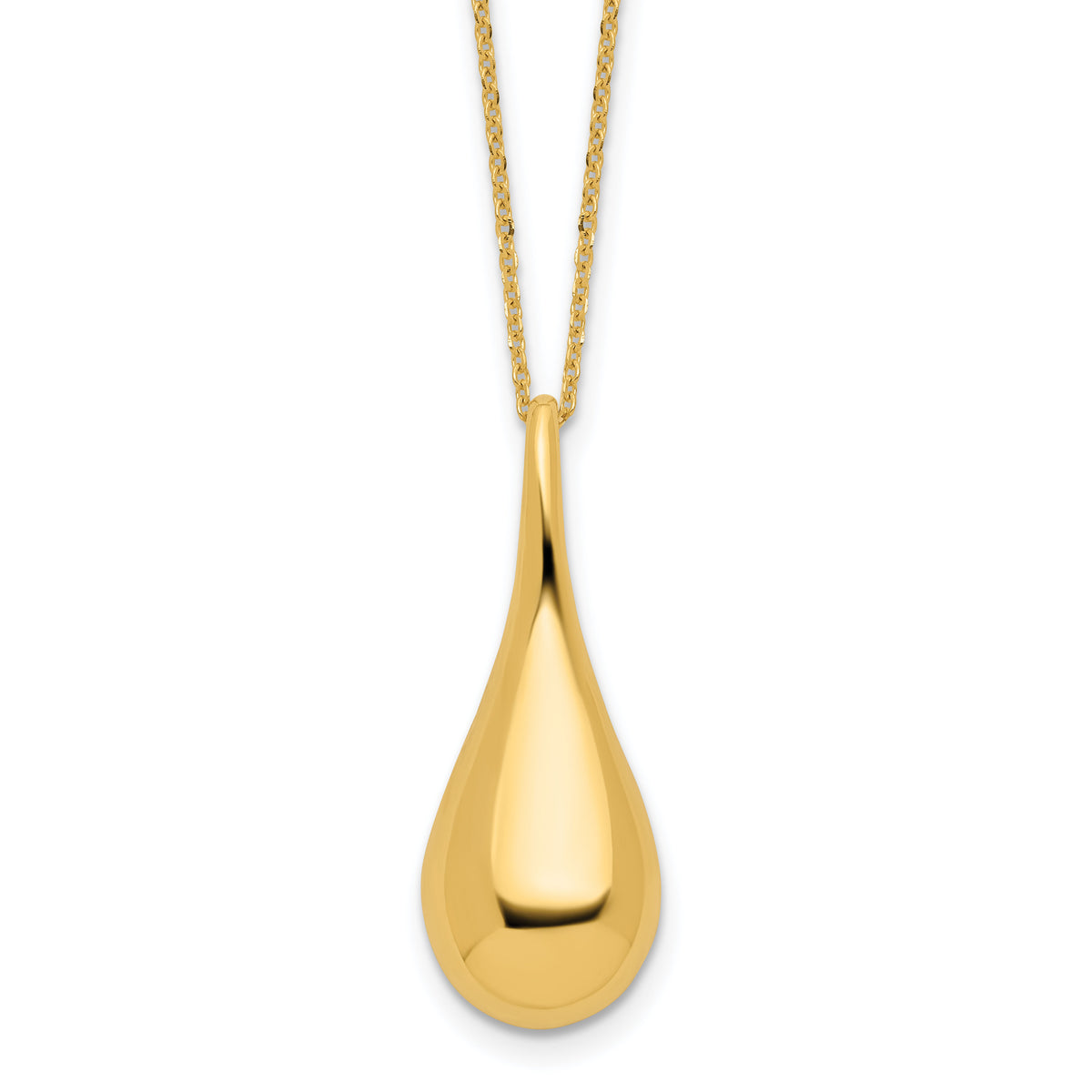 14k Polished Hollow Teardrop 18in Necklace-SF3054-18