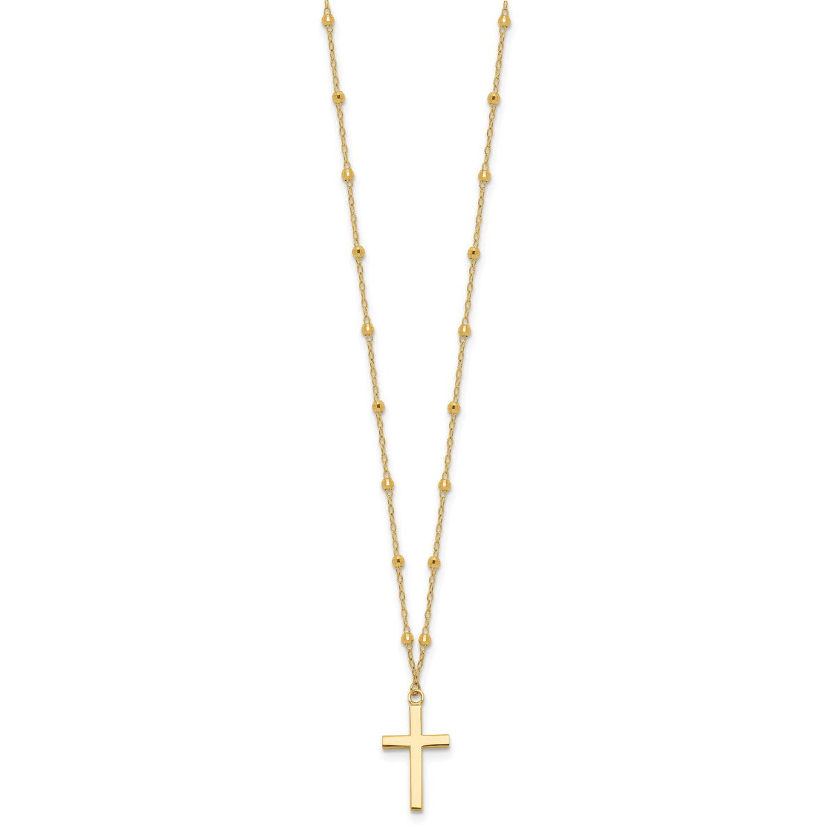 14K Polished and Diamond-cut Cross w/ 2in ext. Necklace-SF3055-16.25