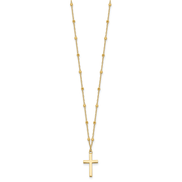 14K Polished and Diamond-cut Cross w/ 2in ext. Necklace-SF3055-16.25